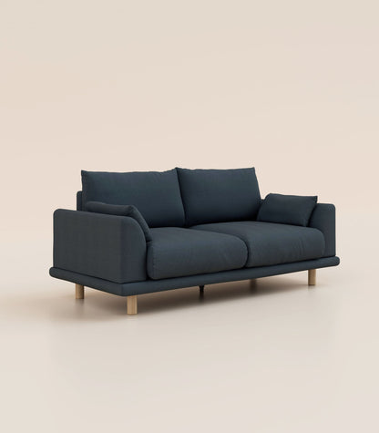 Canapé Bleu Profond-3 places-Pieds ronds - Bois clair