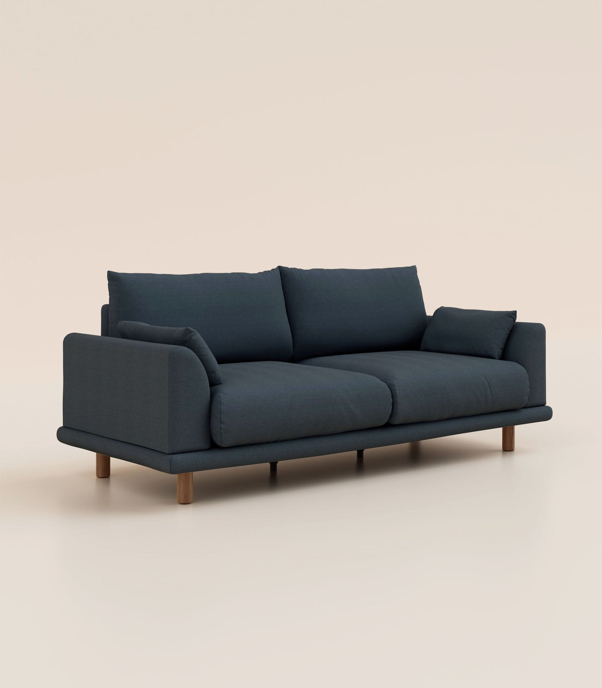 Canapé Bleu Profond-4 places-Pieds ronds - Bois foncé