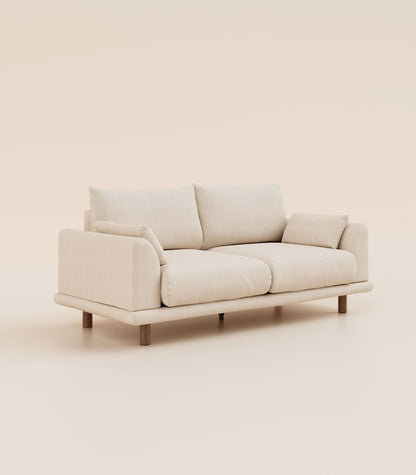 Canapé Ecru-3 places-Pieds ronds - Bois foncé