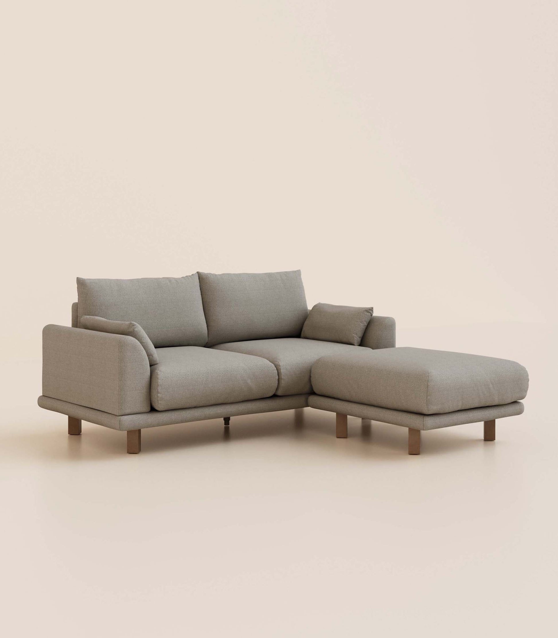 Canapé d'angle Gris Nuage-3 places-Pieds carrés - Bois foncé