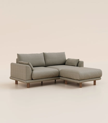 Canapé d'angle Gris Nuage-4 places-Pieds carrés - Bois foncé