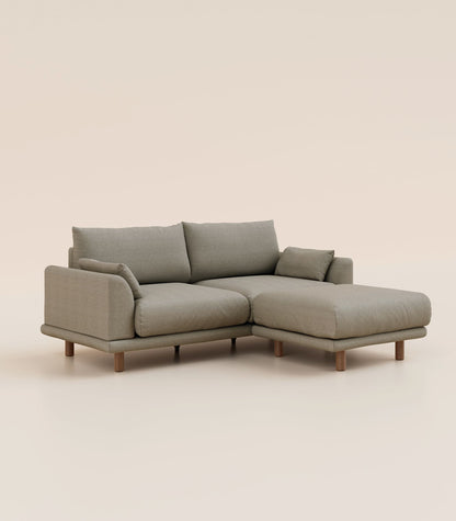 Canapé d'angle Gris Nuage-4 places-Pieds ronds - Bois foncé