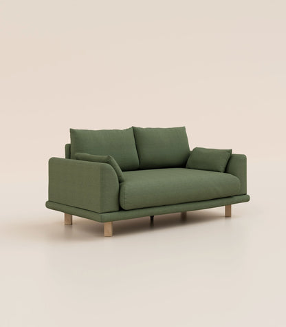 Canapé Vert Kaki-2 places-Pieds carrés - Bois clair