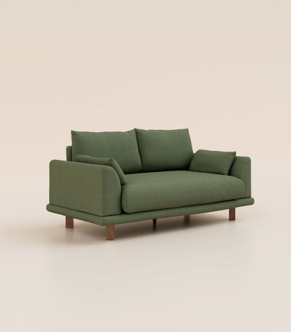 Canapé Vert Kaki-2 places-Pieds carrés - Bois foncé