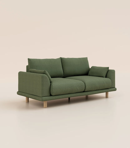 Canapé Vert Kaki-3 places-Pieds ronds - Bois clair
