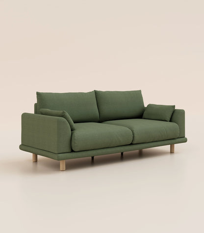 Canapé Vert Kaki-4 places-Pieds ronds - Bois clair