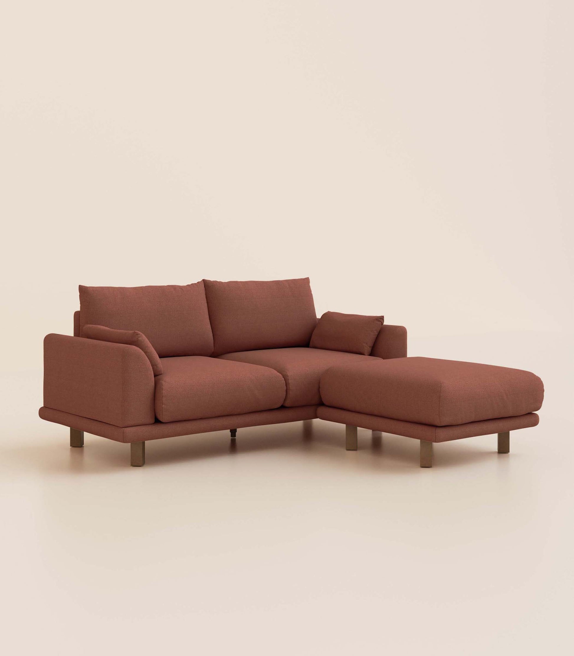 Canapé d'angle Terracotta-3 places-Pieds carrés - Bois foncé
