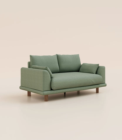Canapé Vert Sauge-2 places-Pieds carrés - Bois foncé