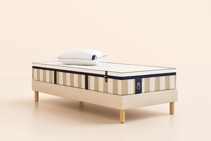 Pack Lit 4 étoiles Matelas Hybride Air+-Hybride Air+-Sommier tapissier-Beige-Pieds Hêtre clair-Standard