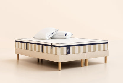 Pack Lit 4 étoiles Matelas Hybride Air+-Hybride Air+-Sommier tapissier-Beige-Bibloc-Pieds Hêtre clair-Standard