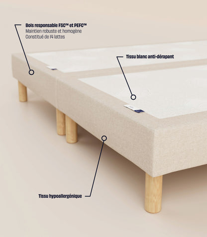 Sommier tapissier Beige-Pieds Hêtre clair