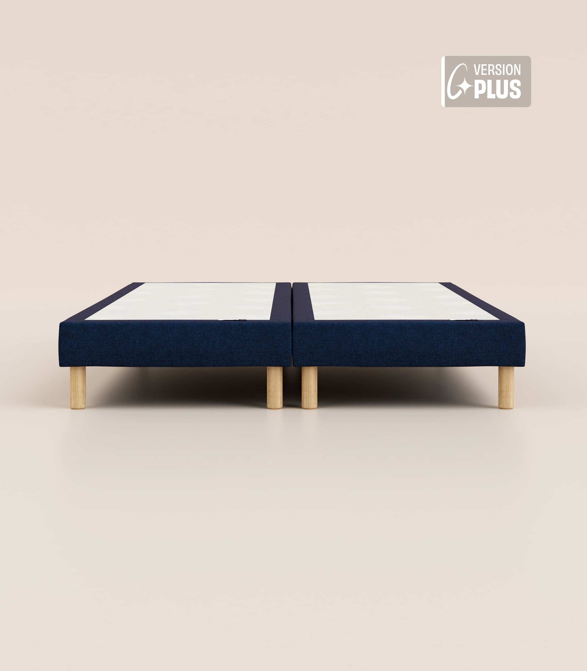 Sommier tapissier Bleu-Bibloc-Pieds Hêtre clair-Plus