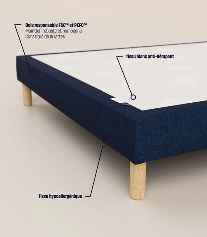 Sommier tapissier Bleu-Pieds Hêtre clair