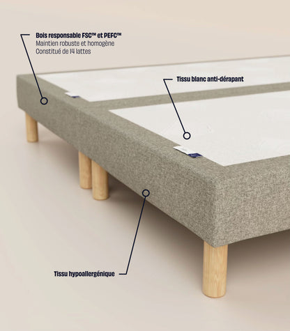 Sommier tapissier Gris-Bibloc-Pieds Bleus