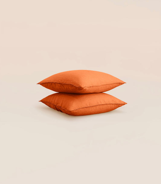 Taies d'oreiller en lin lavé - Orange terracotta
